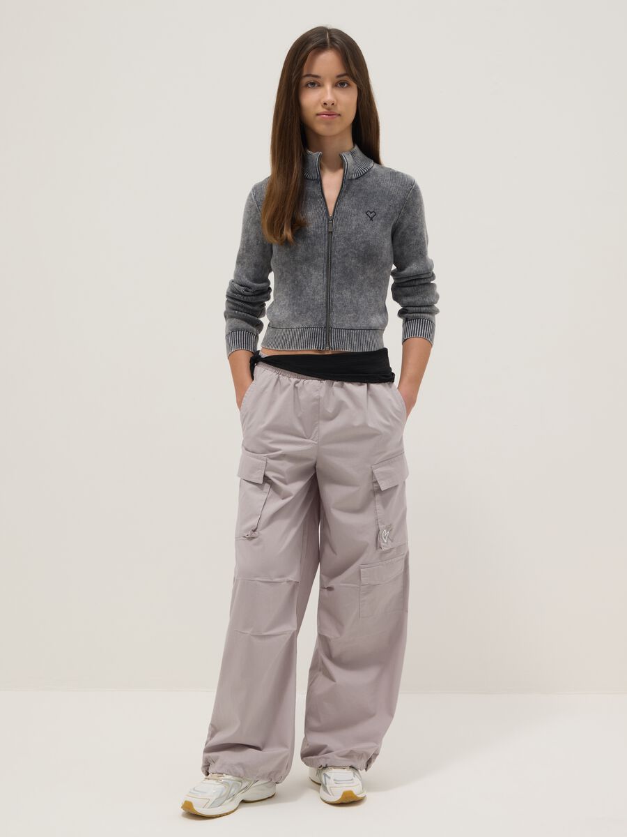 Girl's regular fit grey pure cotton cargo trousers_0