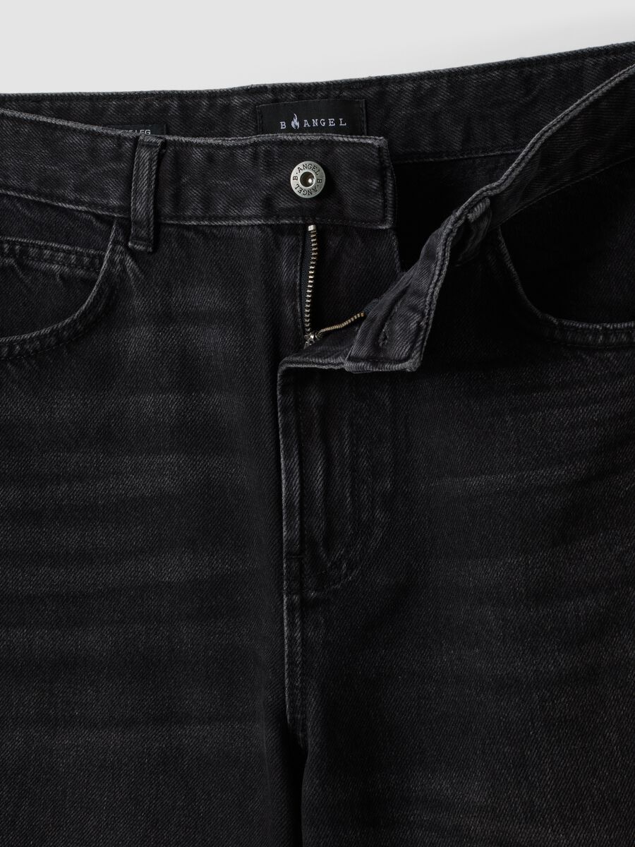 Black wide-leg denim jeans in pure cotton_5