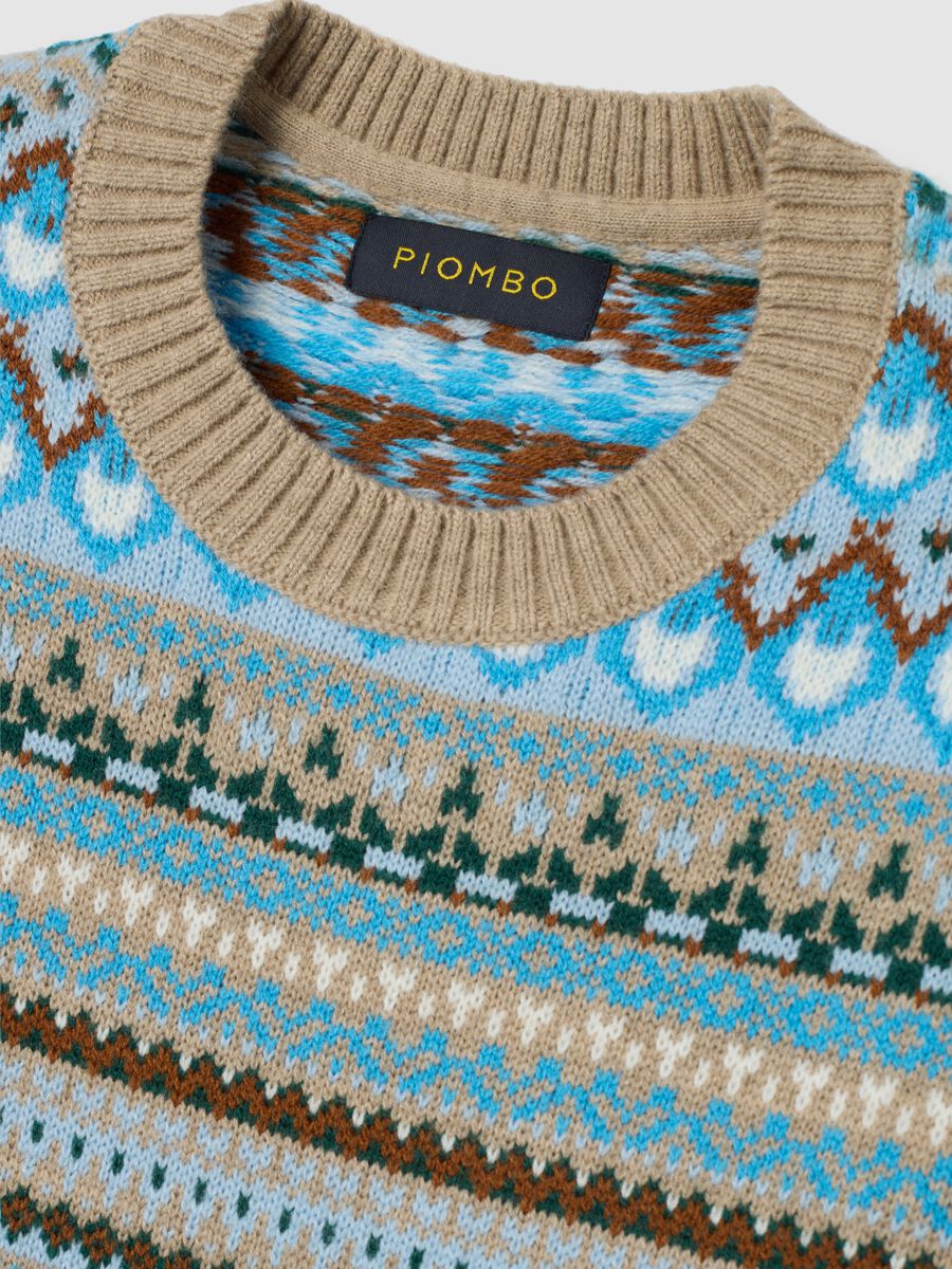 Multicolour Crew Neck Sweater with Geometric Pattern, Regular Fit_6