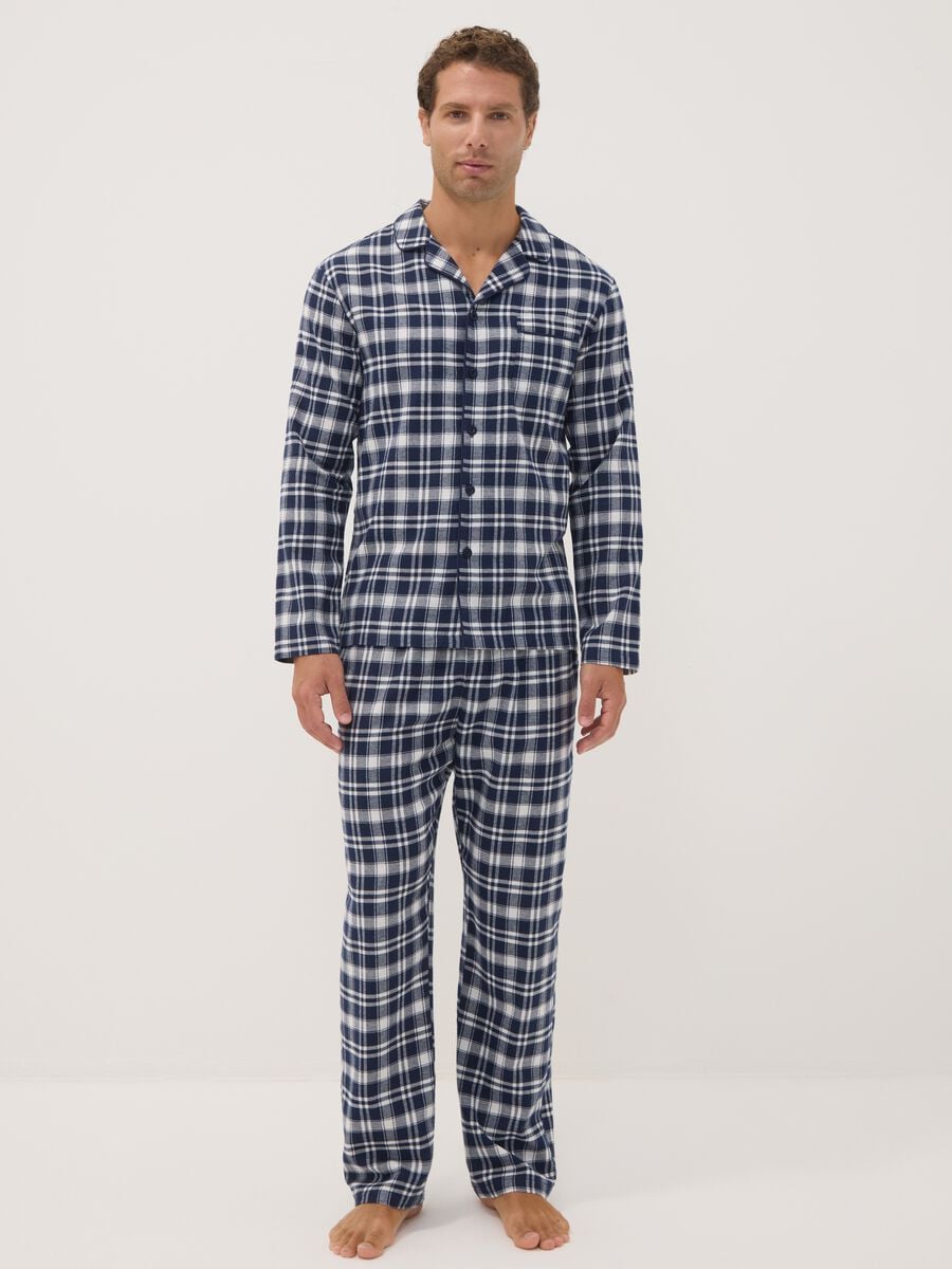 White and blue organic cotton flannel pyjamas, regular fit_0