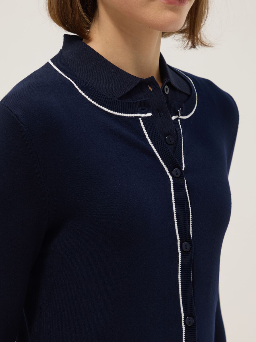 Regular fit blue viscose blend cardigan with buttons_3