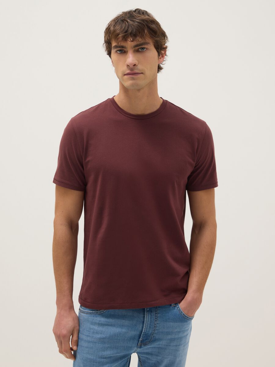 Red slim fit stretchy cotton T-shirt_0