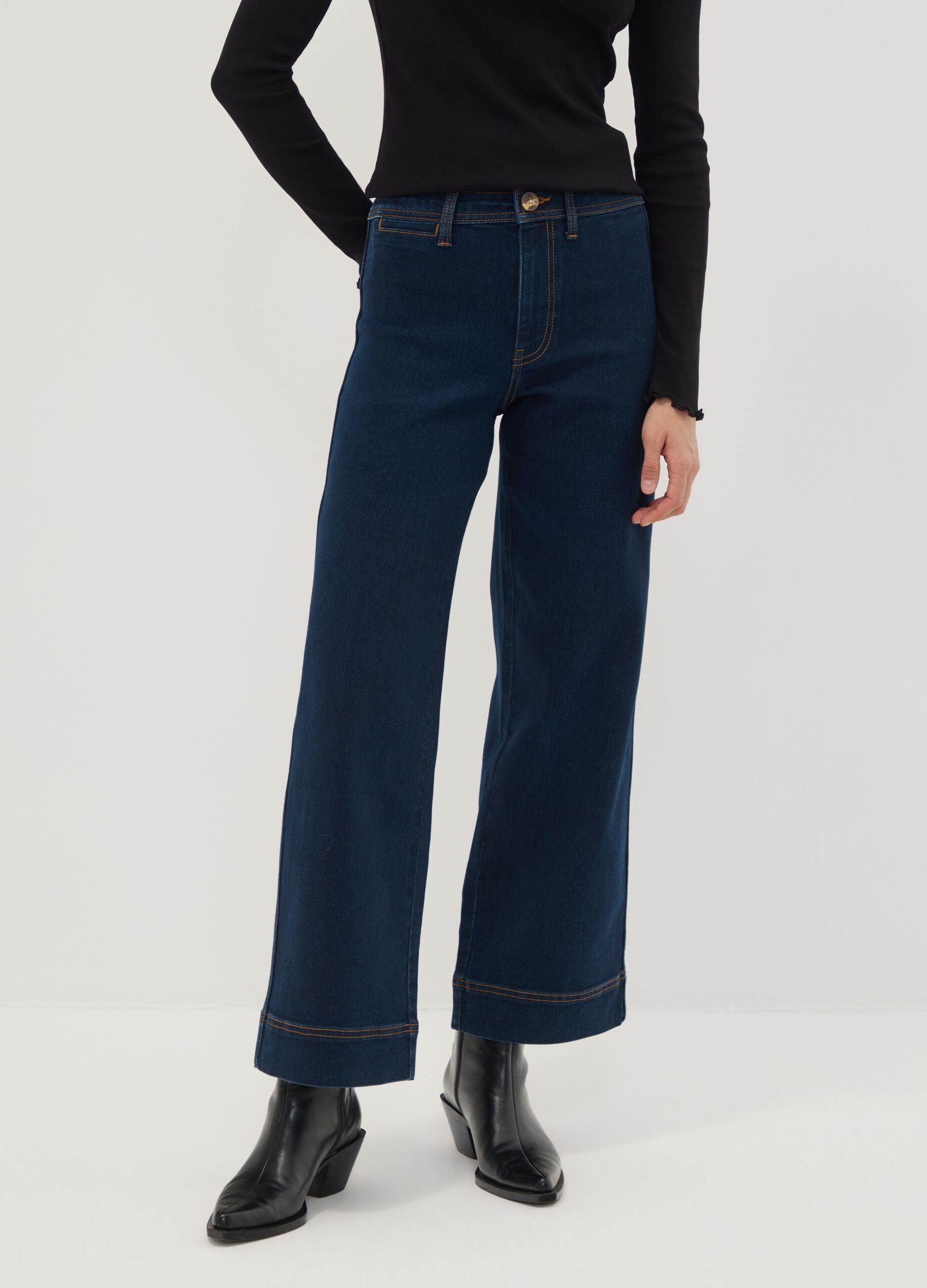 Blue wide-leg jeans in stretch cotton