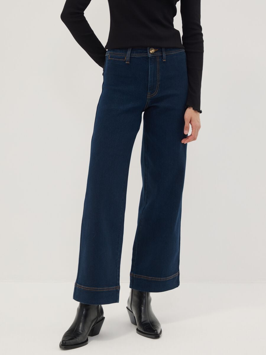 Blue wide-leg jeans in stretch cotton_1