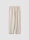 Beige regular-fit stretch cotton trousers with elasticated waist_0