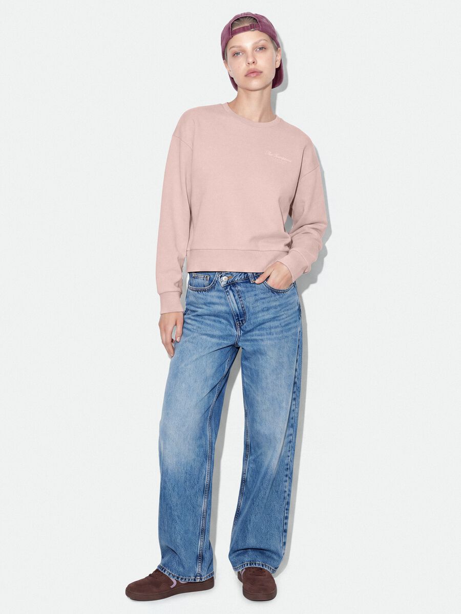 Pink cotton-blend crew-neck sweatshirt with embroidered detail_1
