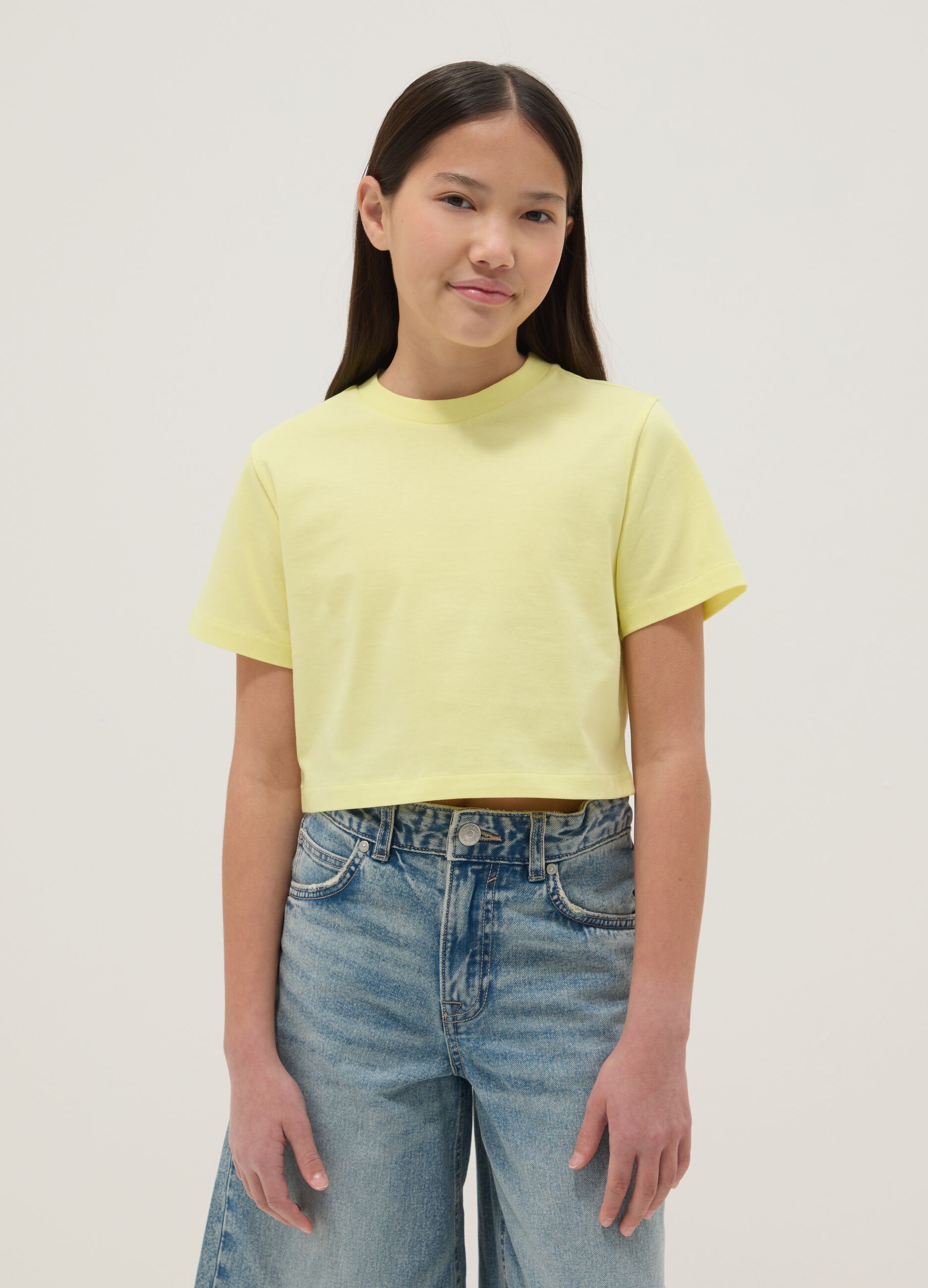 Yellow pure cotton boxy fit girl's T-shirt