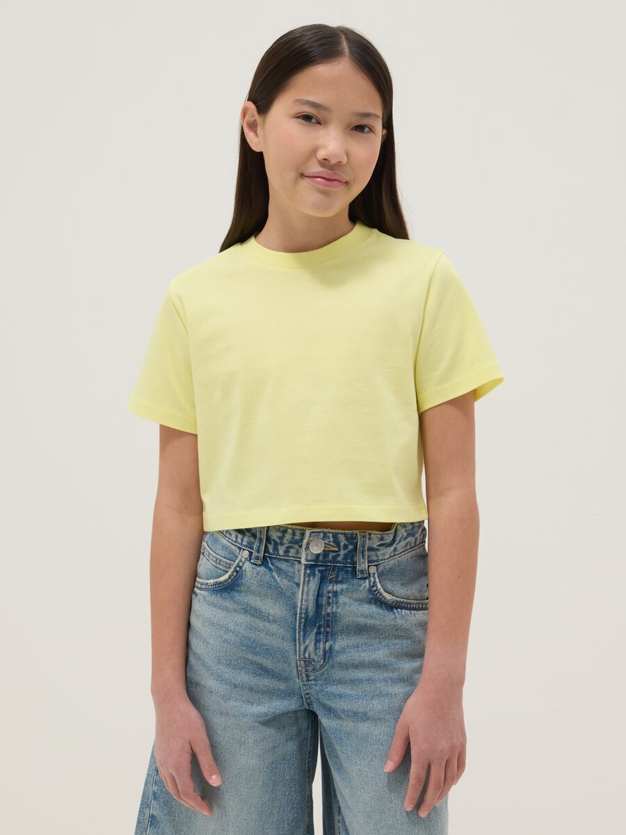 Yellow pure cotton boxy fit girl's T-shirt_0