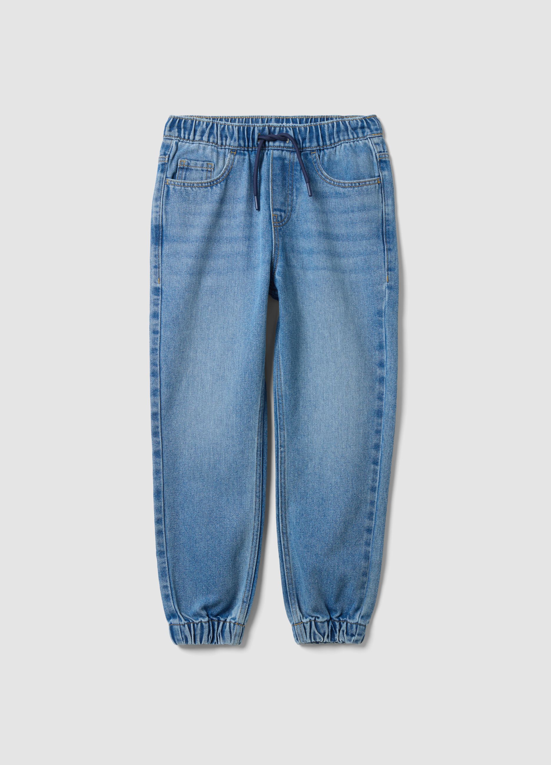 Jeans jogger denim blu in misto cotone e viscosa per ragazzo