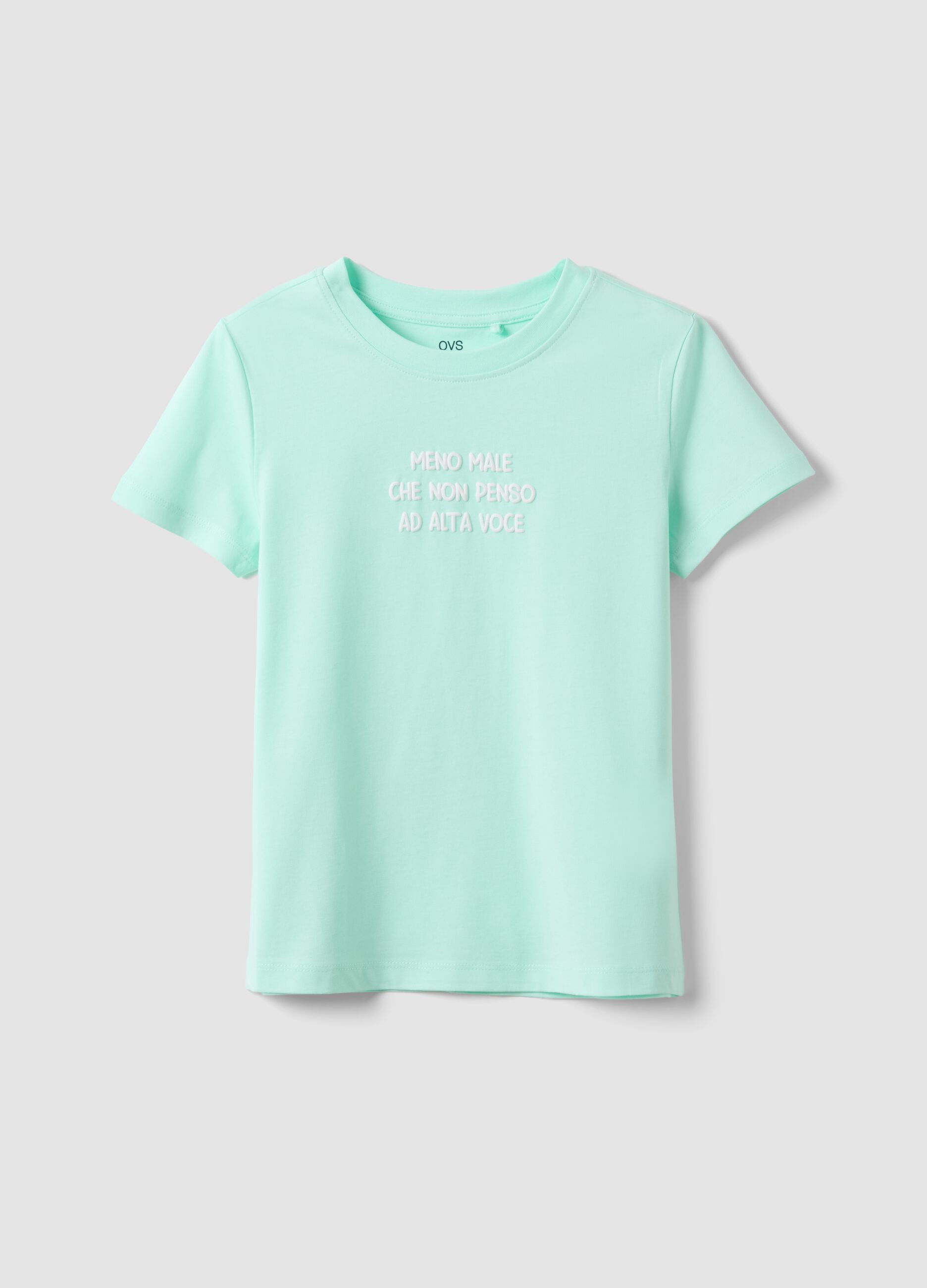 Girl's light blue pure cotton T-shirt regular fit with slogan