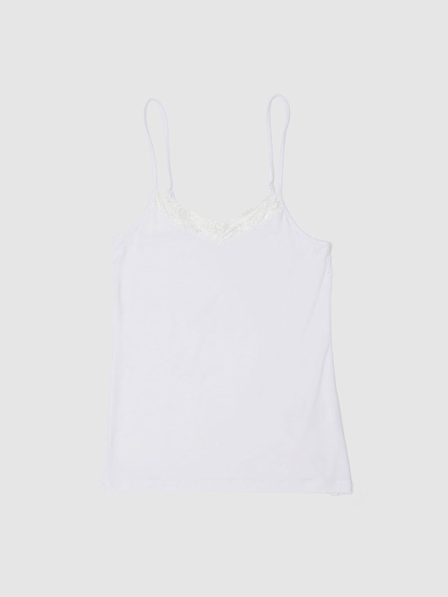 White stretchy viscose slim fit tank top with lace_4