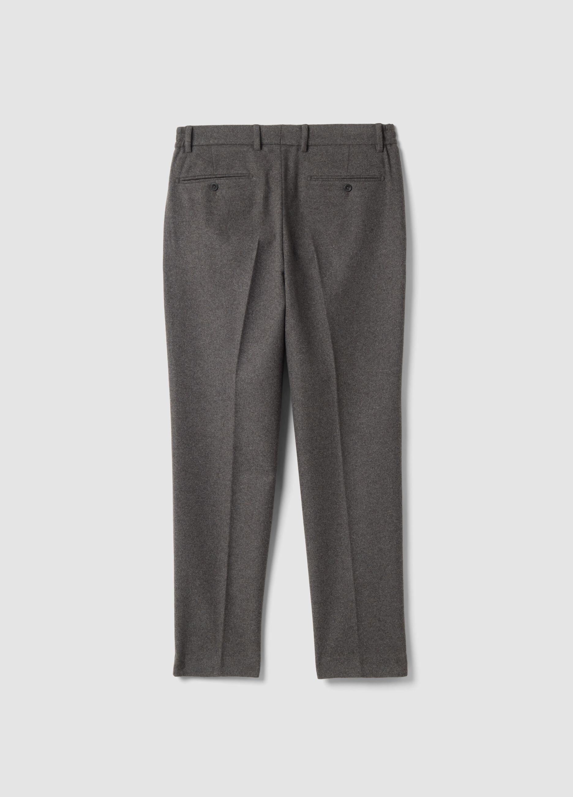 Grey wool and viscose blend formal carrot-fit trousers
