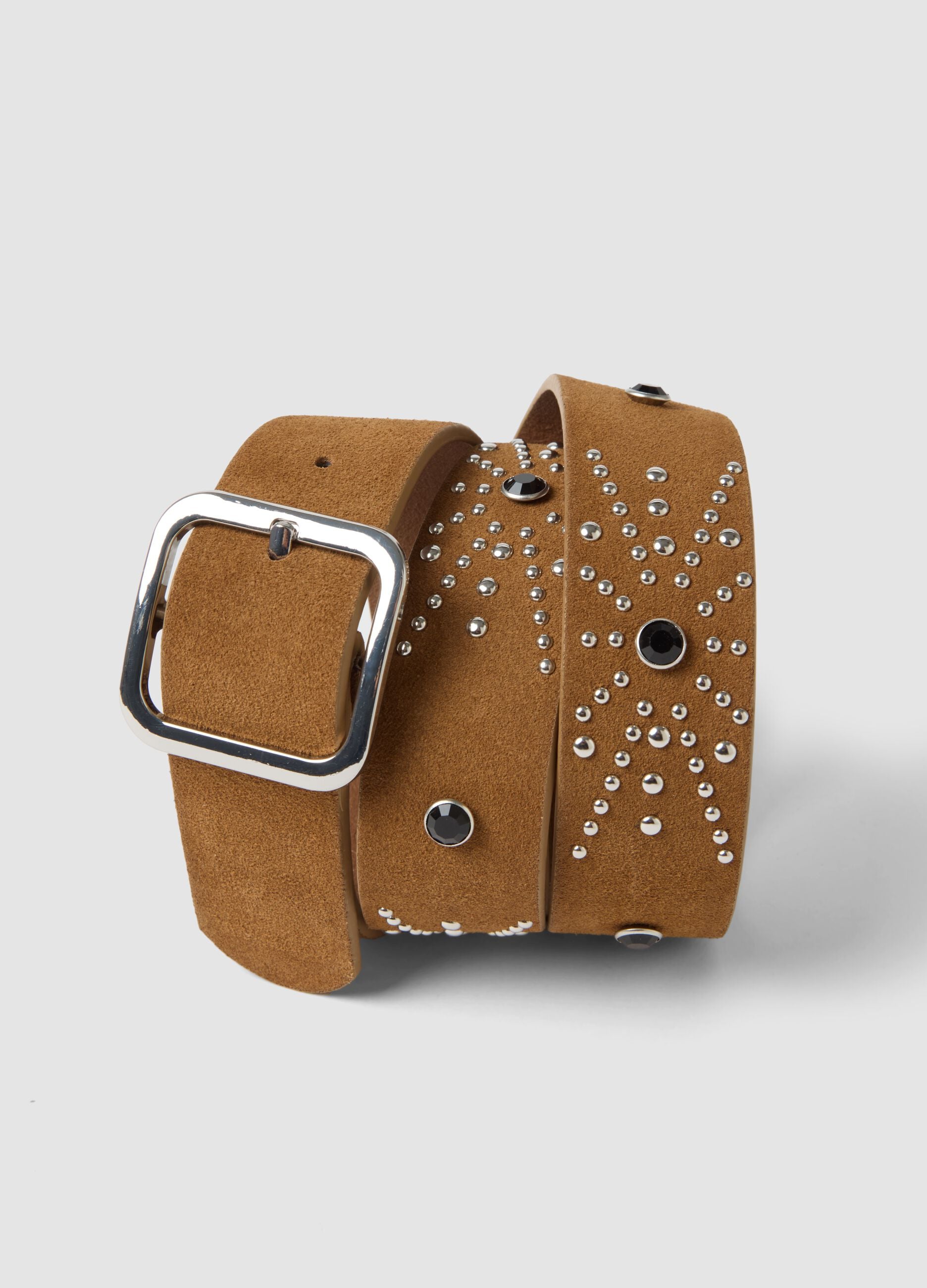 Cintura marrone in vera pelle con borchie