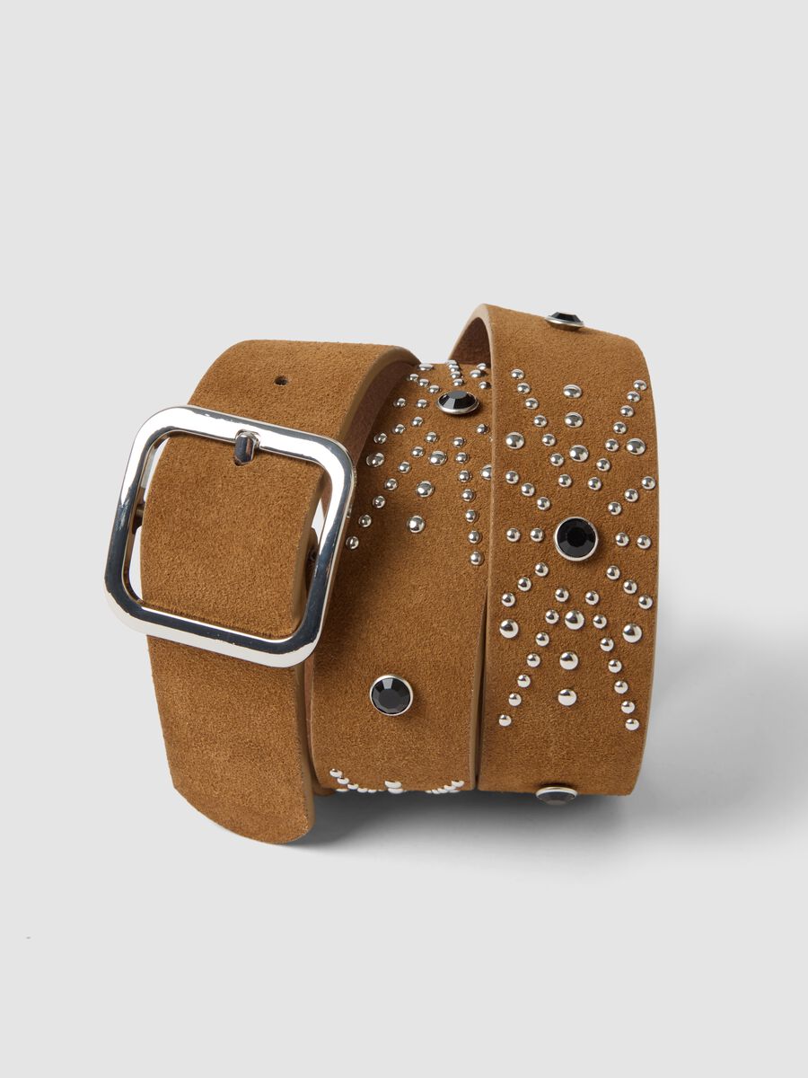 Cintura marrone in vera pelle con borchie_3