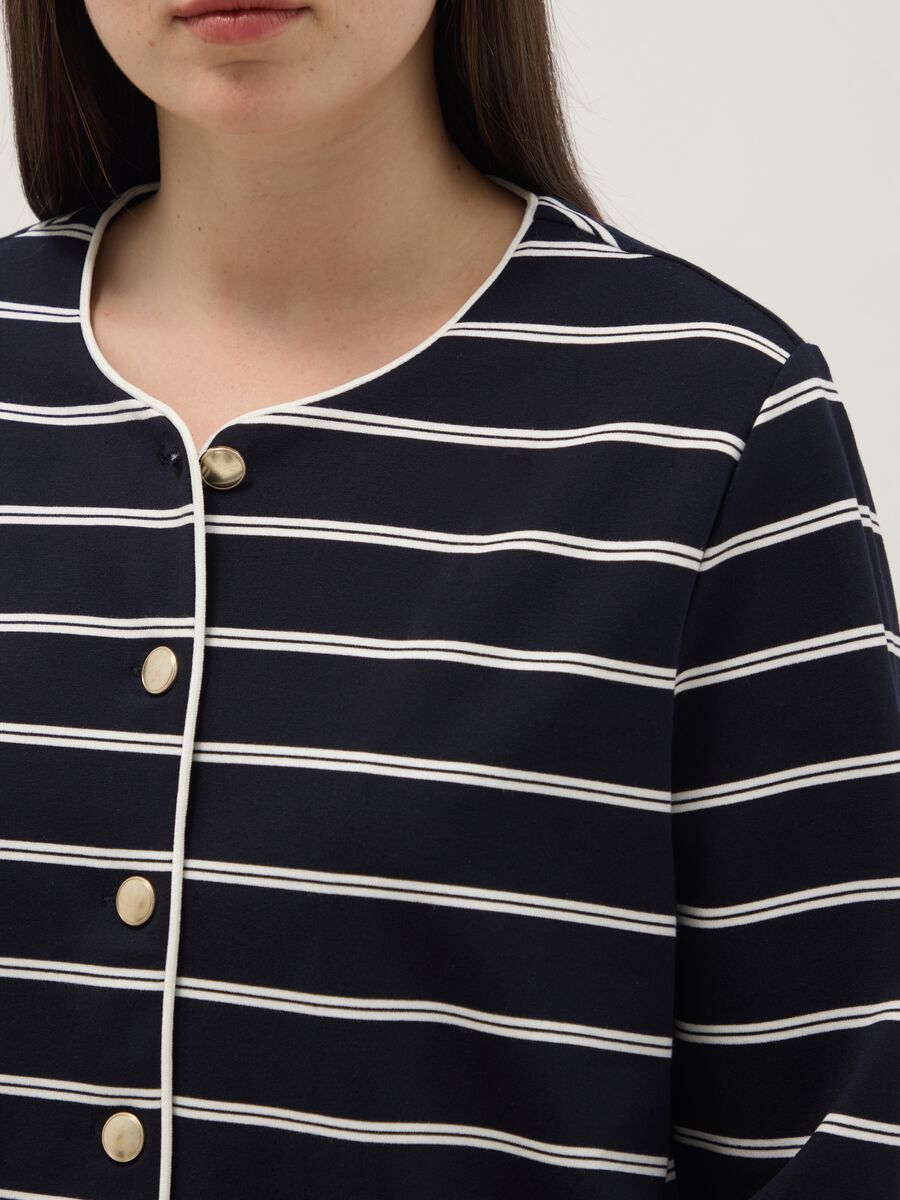 Multicolour Striped Viscose Blend Blazer Regular Fit with Buttons_3