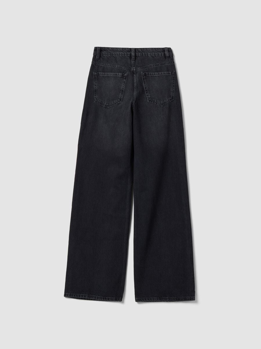 Black pure cotton wide-leg jeans with studs_1