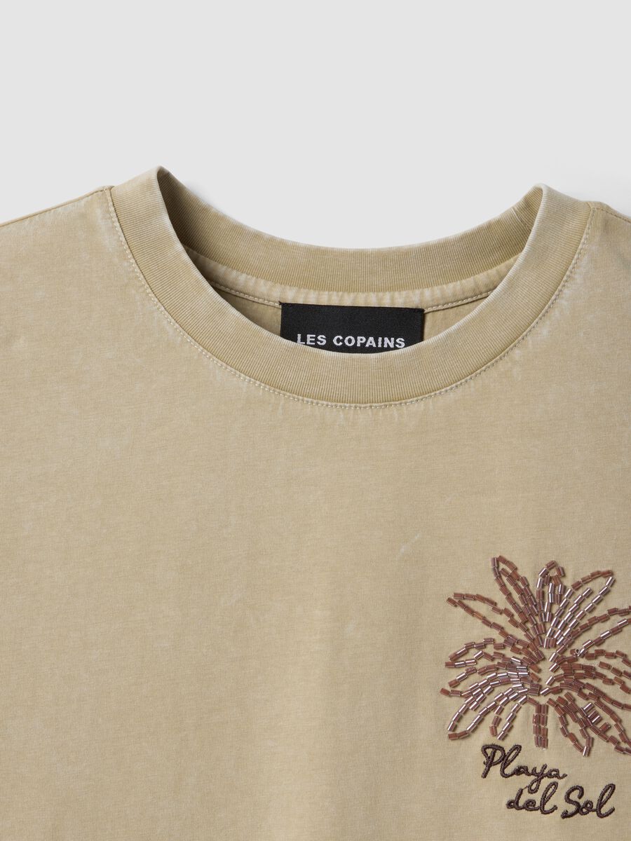 Beiges Kurzarm-T-Shirt aus reiner Baumwolle_5
