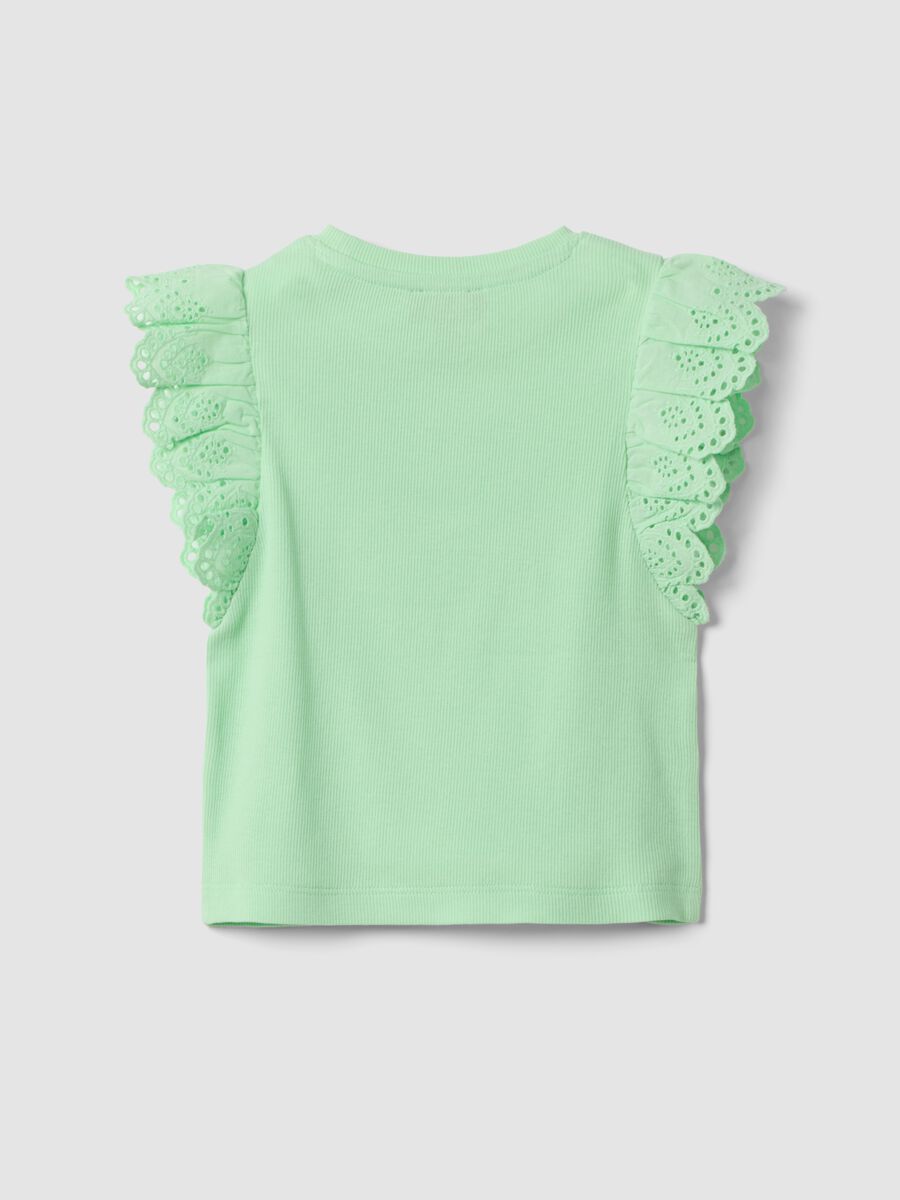 Girls&rsquo; green stretch cotton vest top with ruffles_1