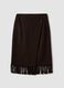 Brown viscose-wool blend skirt with fringed hem_0