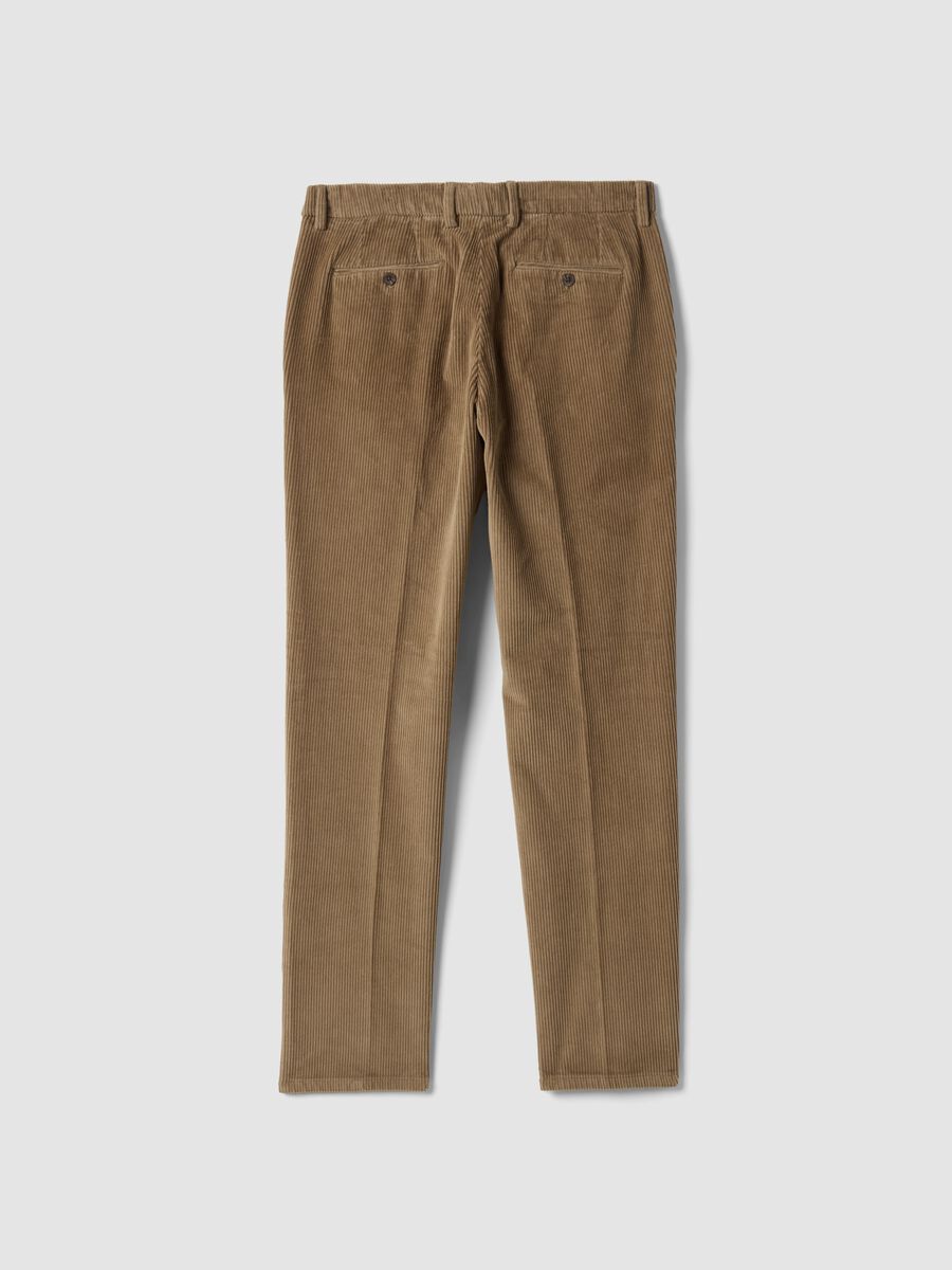 Pantaloni marroni in cotone elasticizzato a coste_2