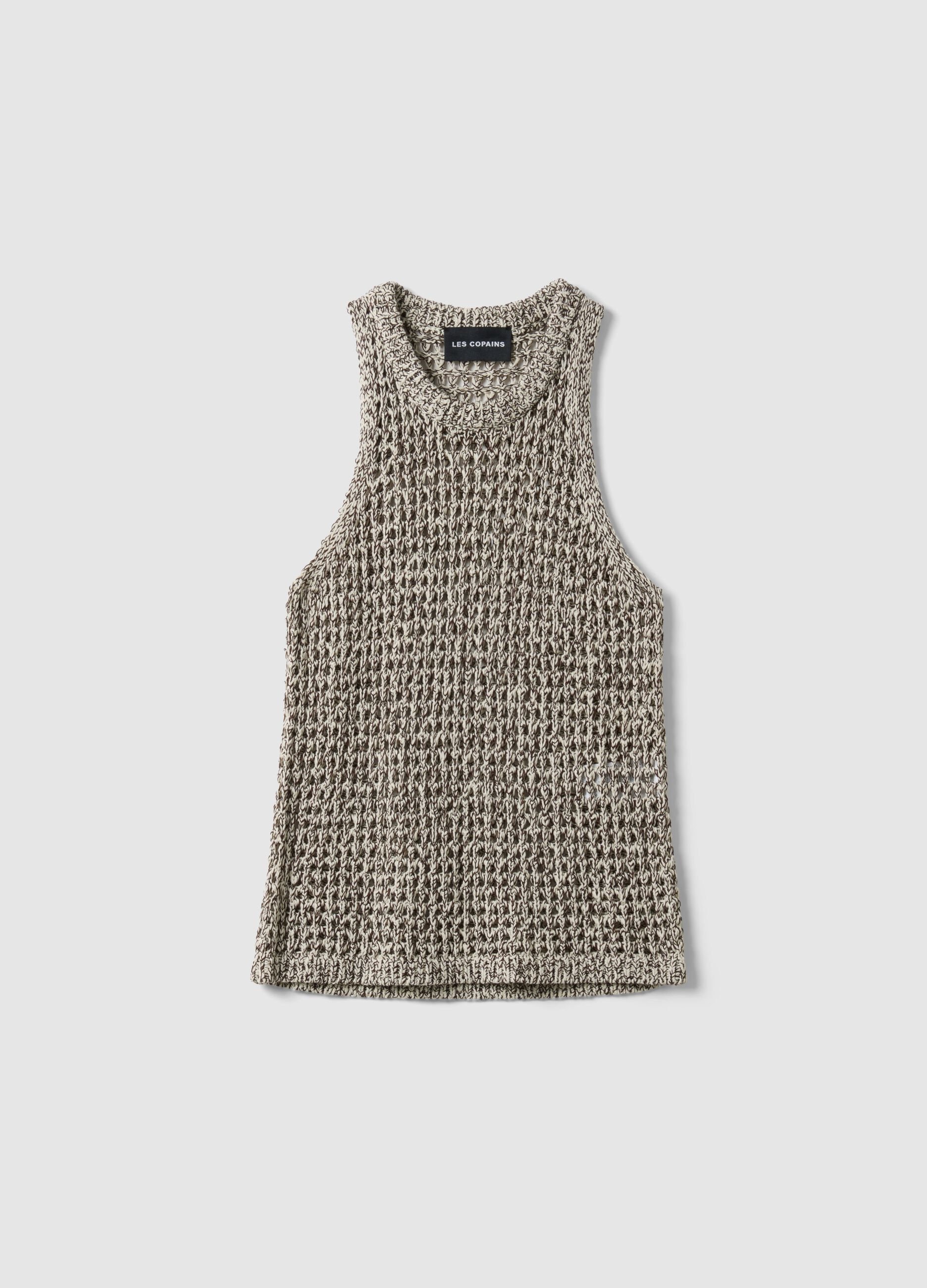 Multicoloured regular fit cotton blend tank top with knitted design