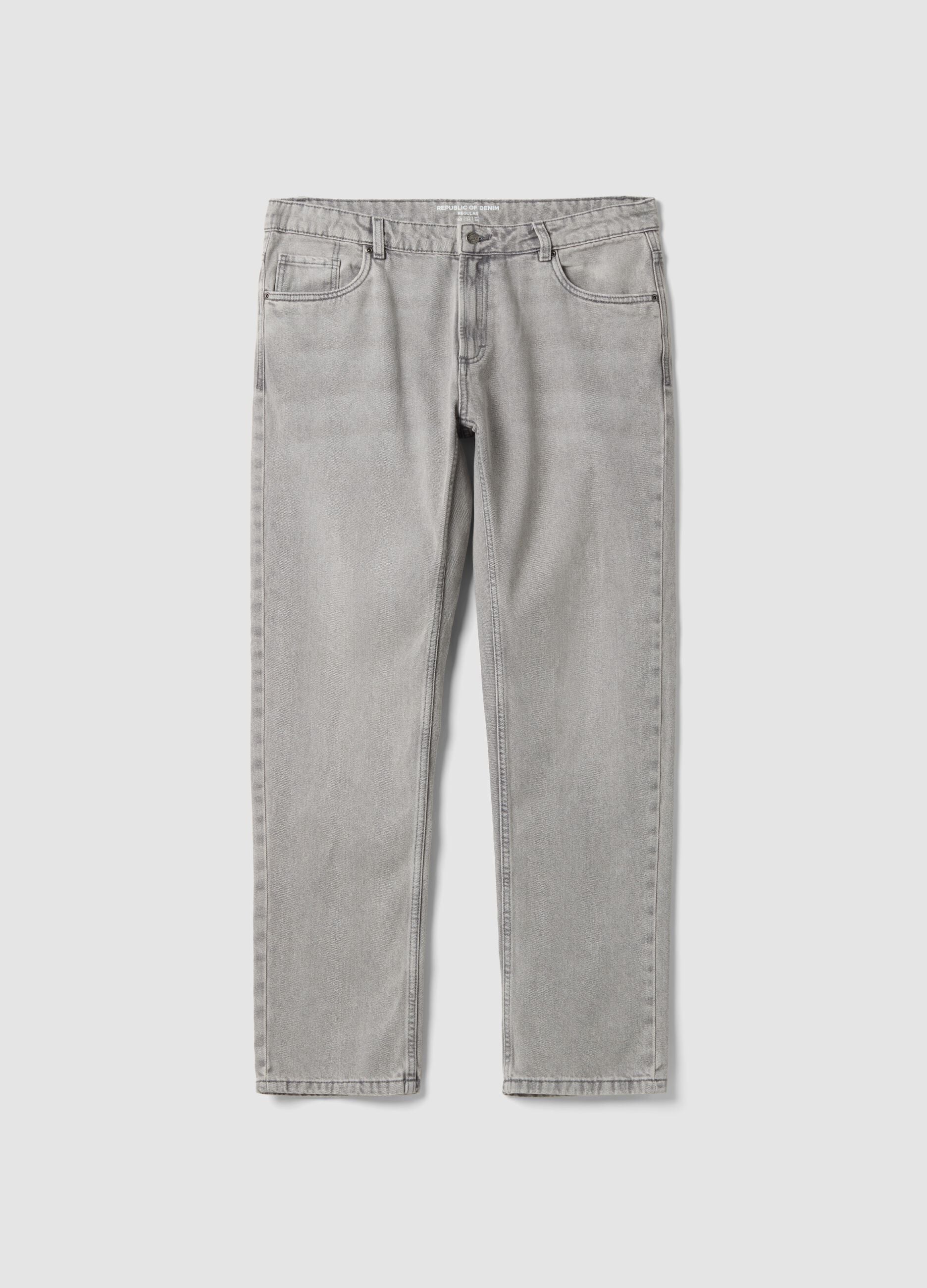 Grey denim jeans in cotton-viscose blend, regular fit