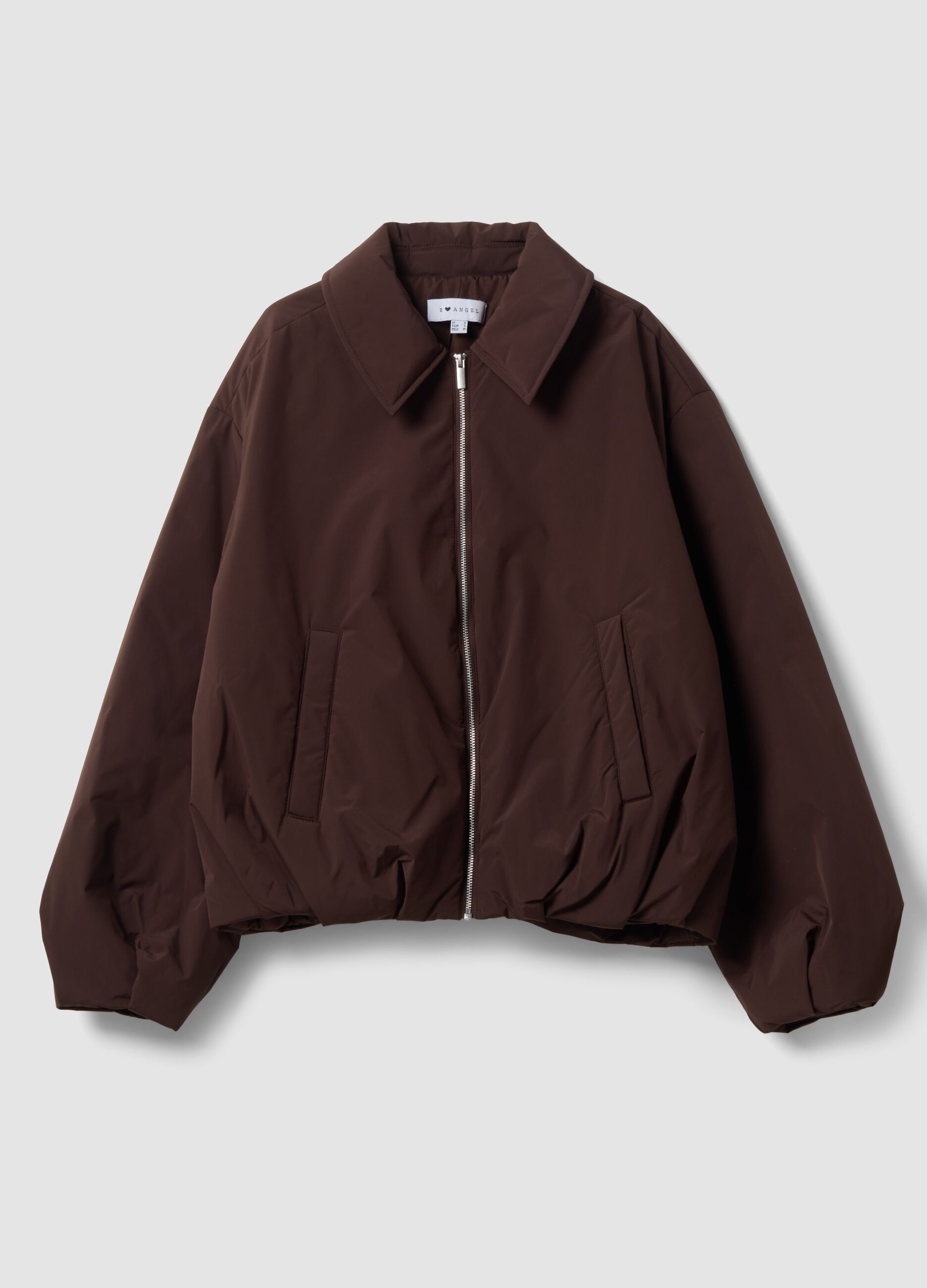 Giacca marrone regular fit con zip e collo ampio