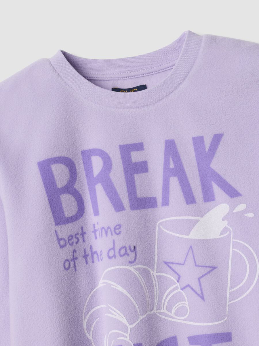 Purple fleece crew-neck pyjamas with long trousers, regular fit_2