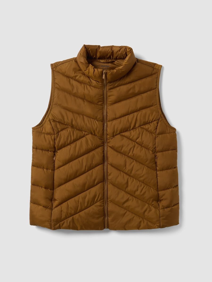 Yellow ultralight quilted gilet with zip and high neck_0