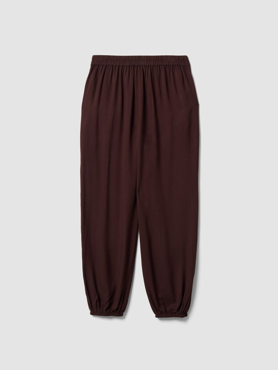 Brown pure viscose trousers with elasticated cuffs, regular fit_5
