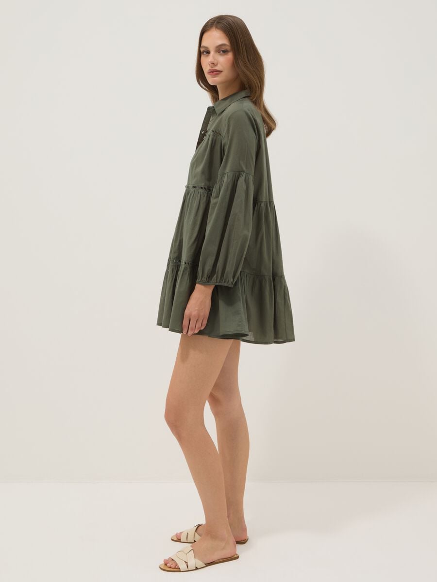 Green pure organic cotton kaftan with ruffles and broderie inserts_0