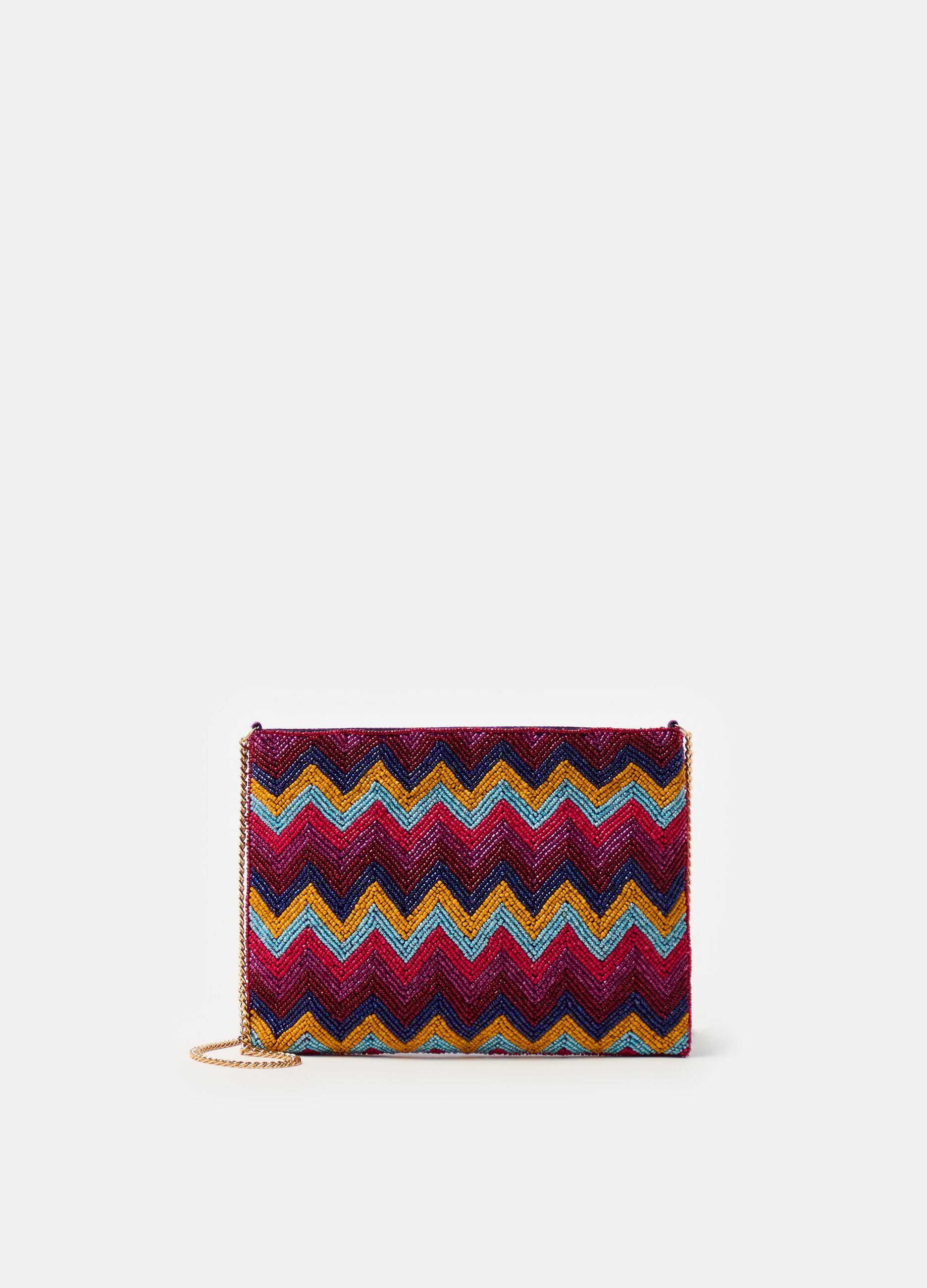 Clutch bag with multicoloured beads