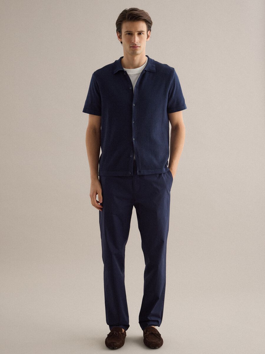 Blue Regular Fit Stretch Cotton Trousers_0