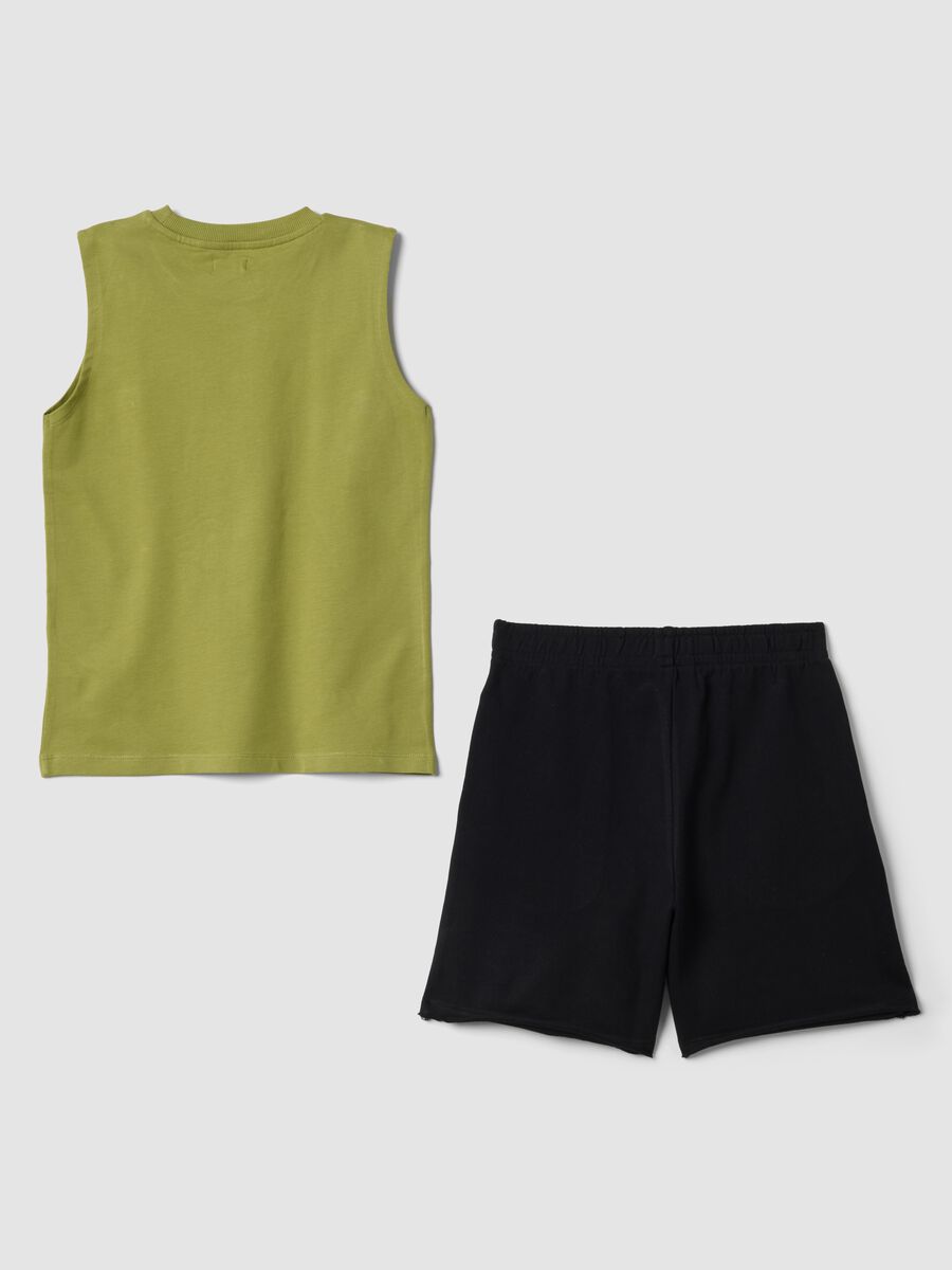 Green and blue pure cotton set with vest top and shorts_1