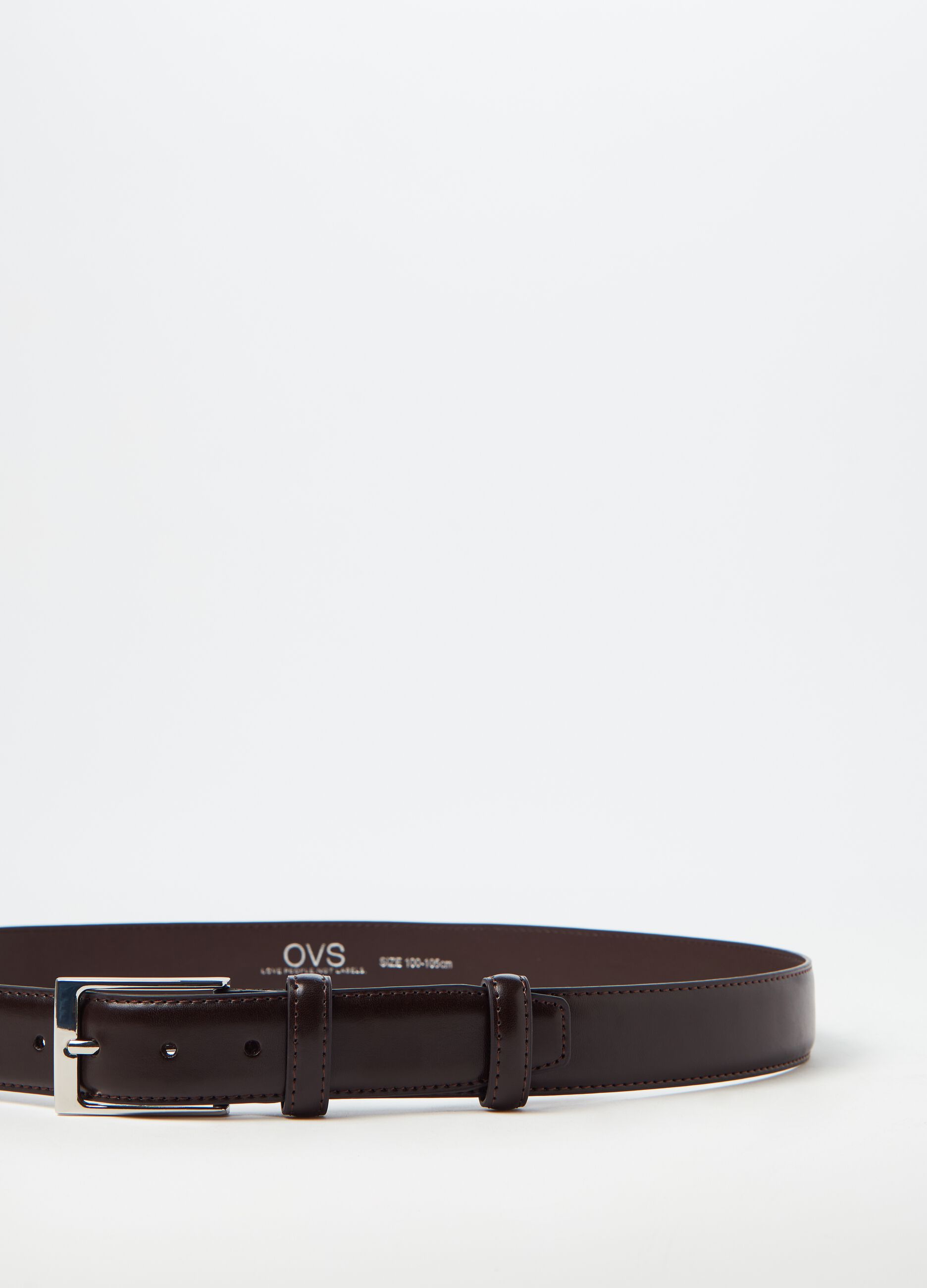 Belt with metal buckle.