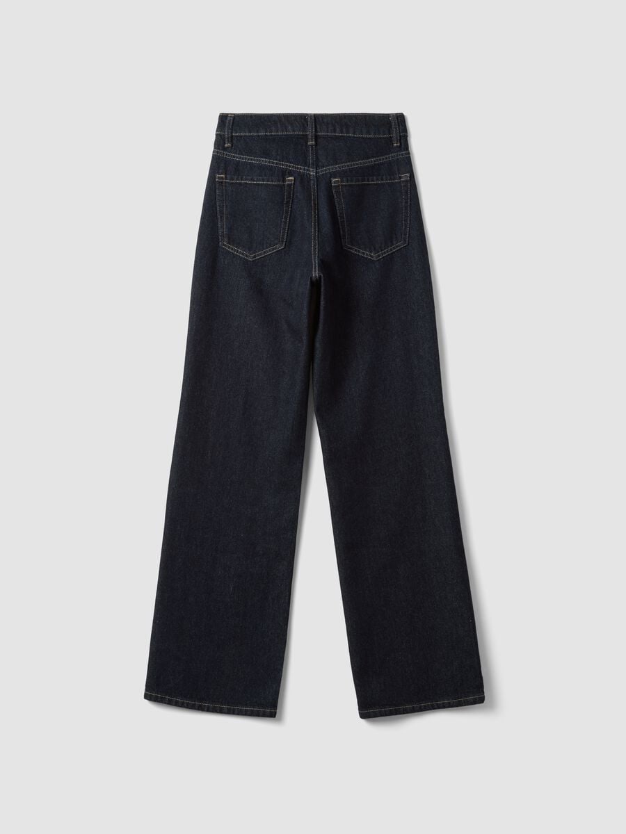 High-waisted wide-leg blue denim jeans in pure cotton_2