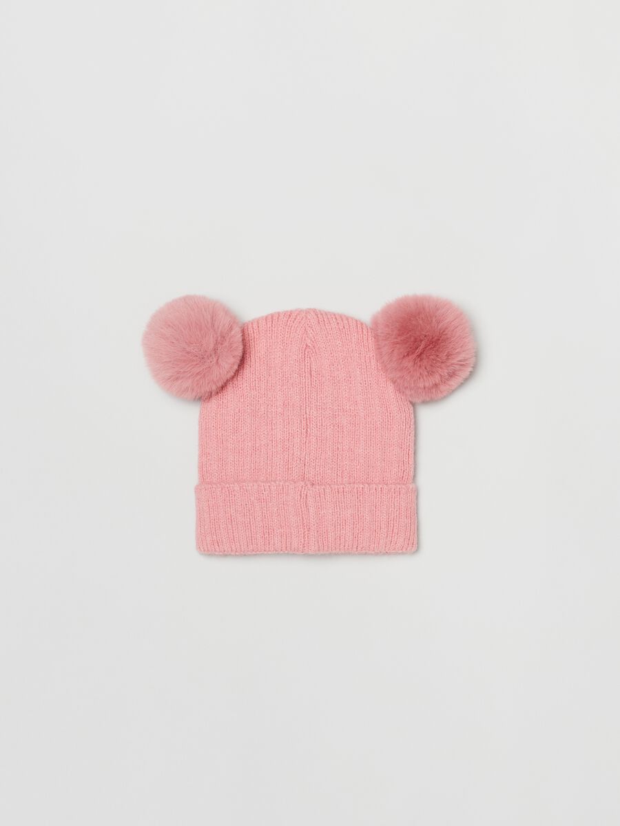 FAGOTTINO Baby Girl's Pink Hat with pompom and Minnie Mouse patch