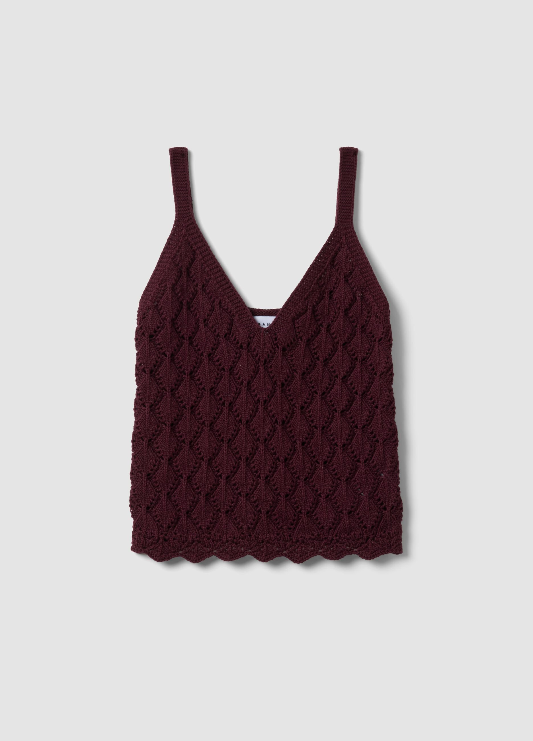 Gilet rosso in crochet di puro cotone regular fit