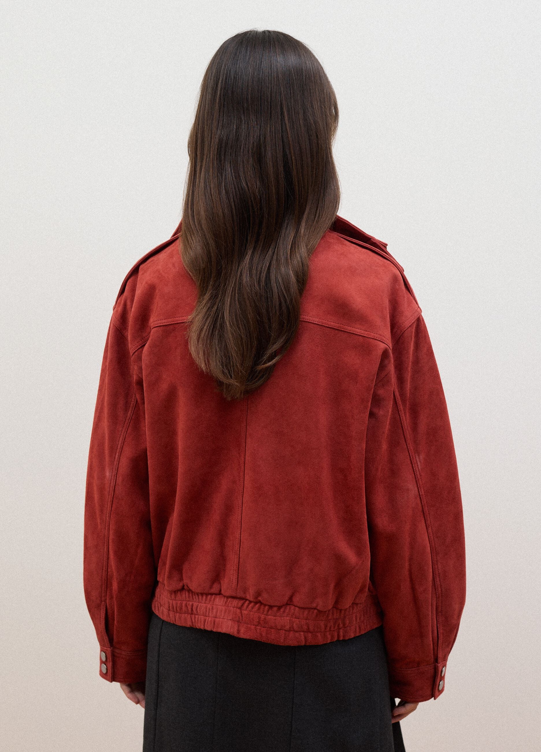 Bomber rosso in vera pelle con zip e bottoni regular fit
