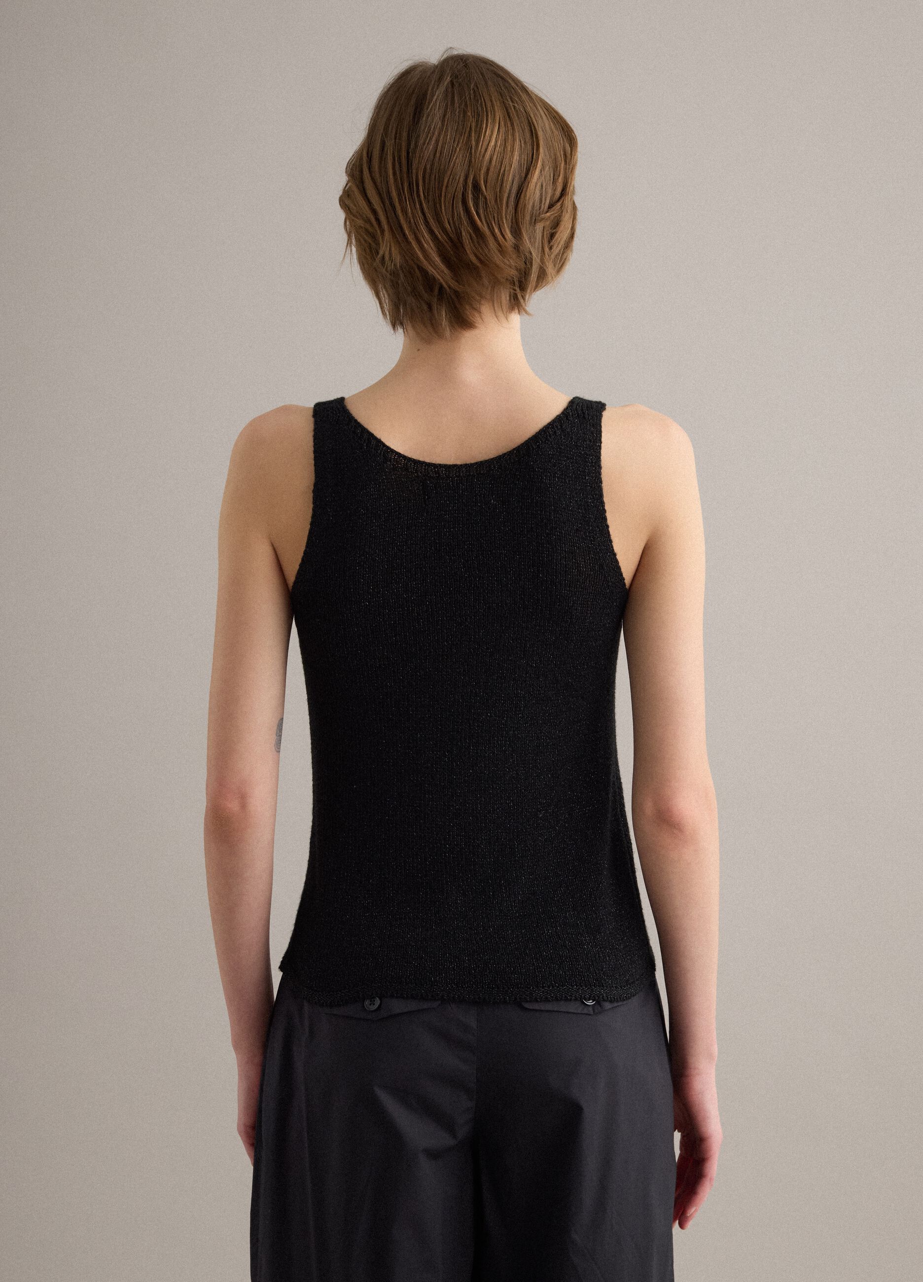 Black viscose-blend glitter tank top, regular fit
