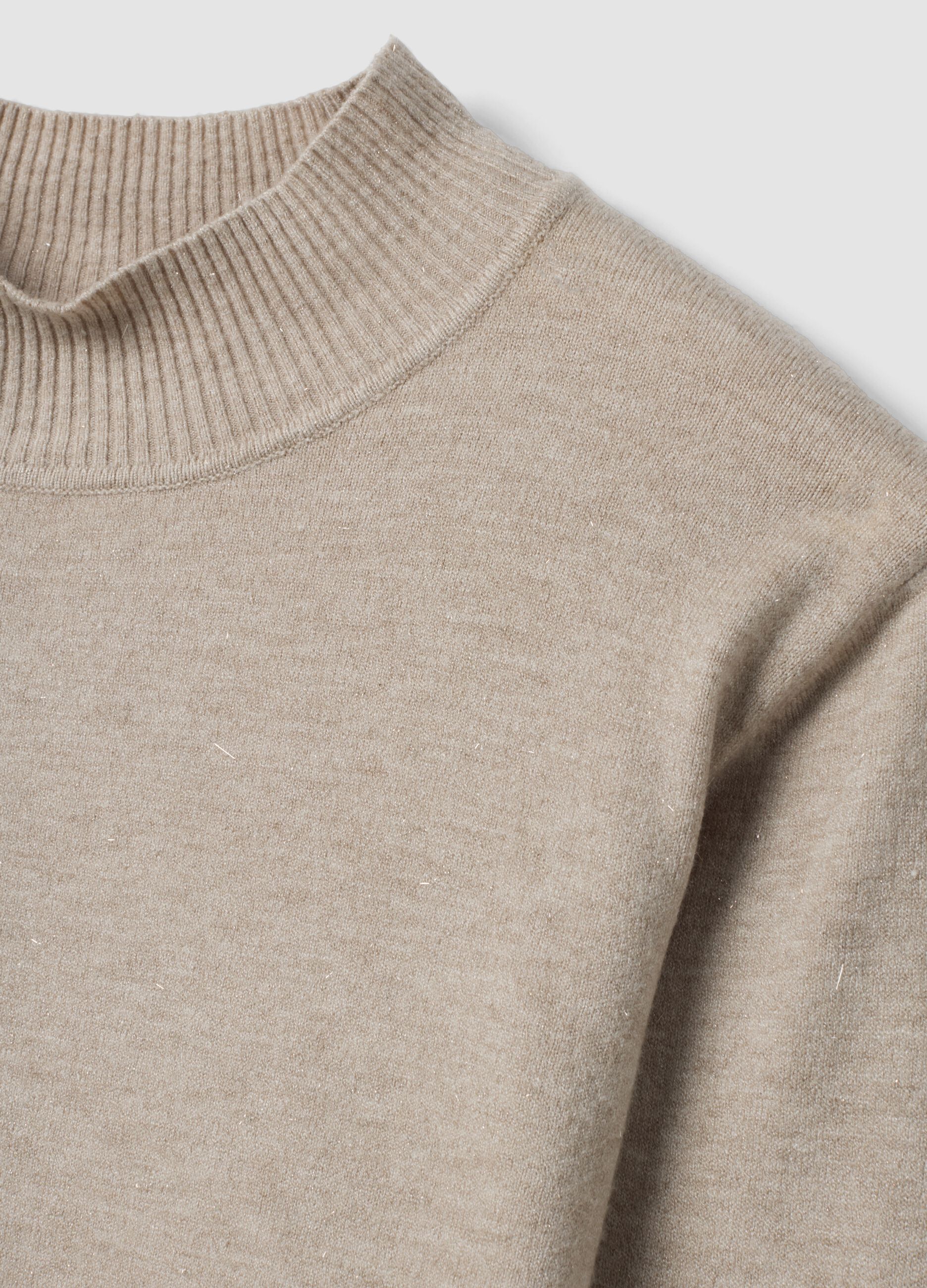 Beige viscose-blend jumper with high neck, regular fit