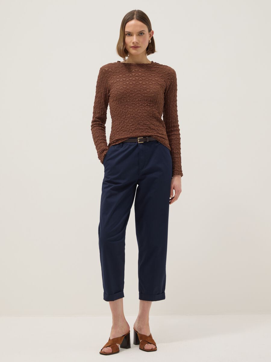 Brown cotton and viscose blend sweater regular fit with knit texture_1