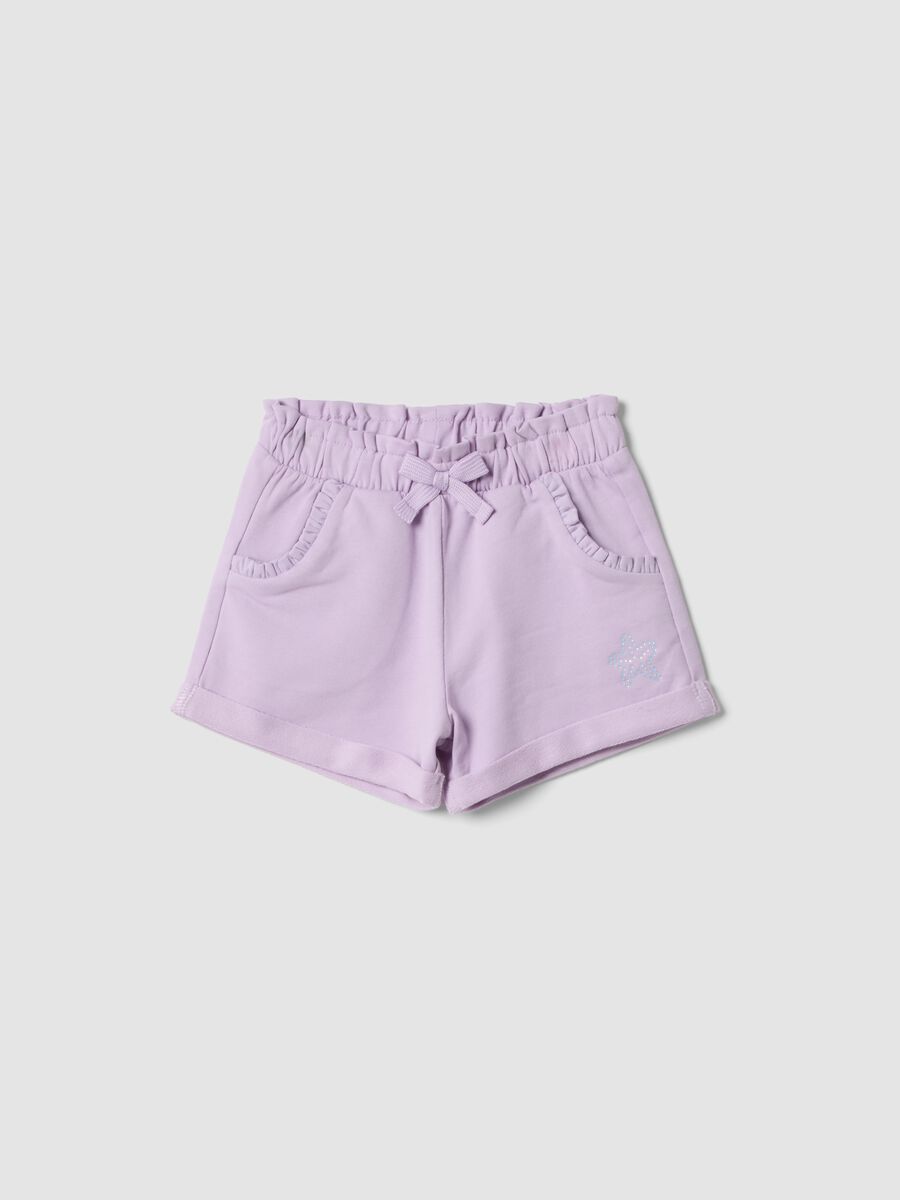 Lila Shorts aus Stretch-Baumwolle f&uuml;r M&auml;dchen mit Schleife_0