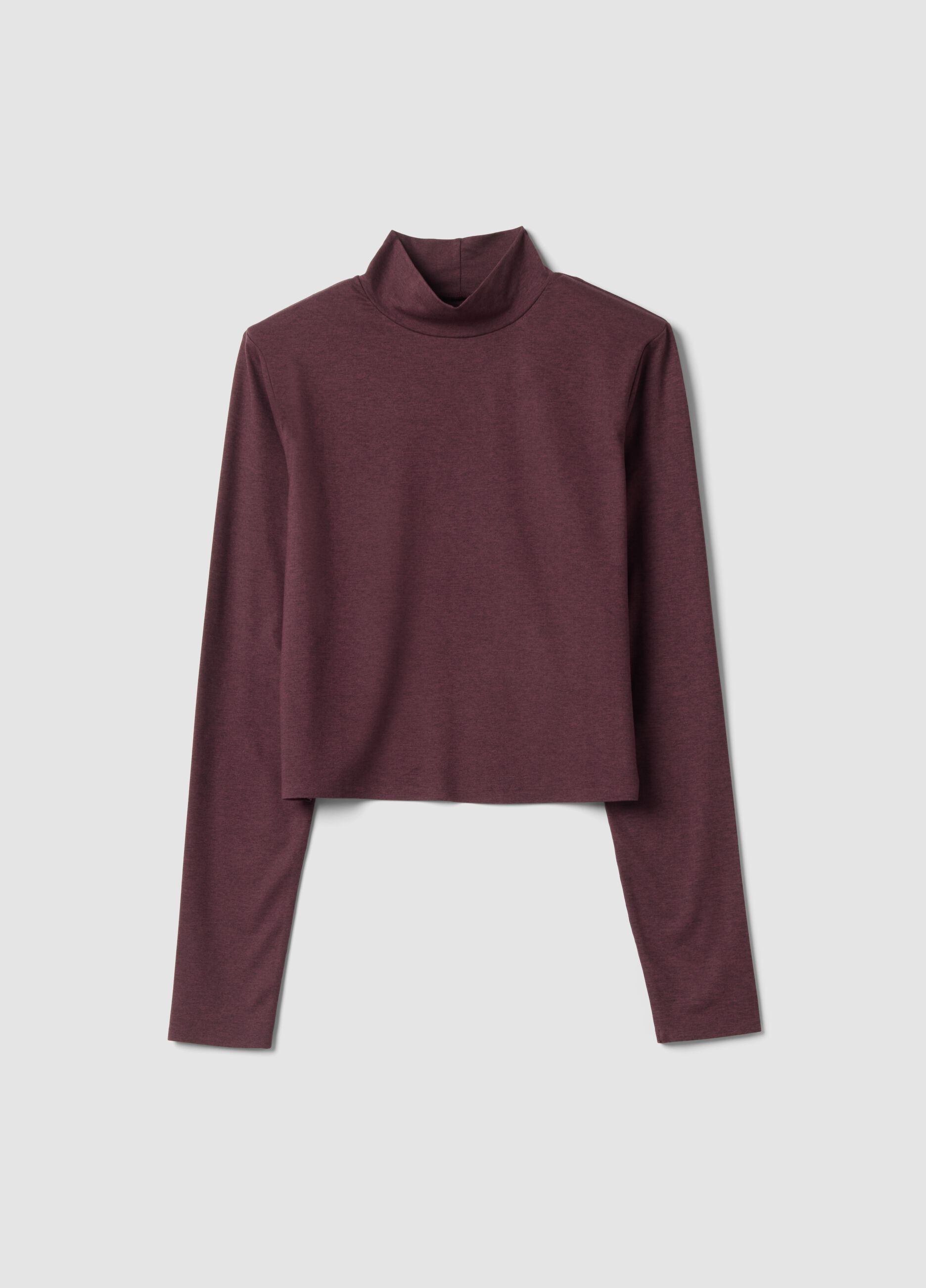 Purple cropped stretch T-shirt with high neck