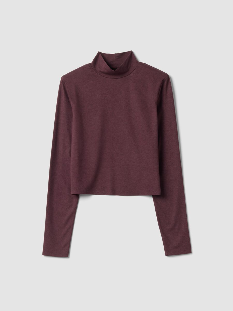 Purple cropped stretch T-shirt with high neck_5