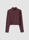 Purple cropped stretch T-shirt with high neck_5