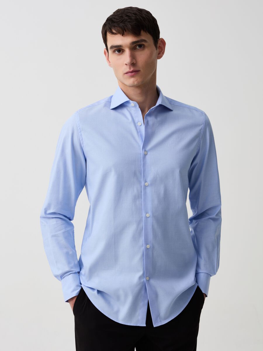 Slim-fit easy-iron shirt with micro weave_0