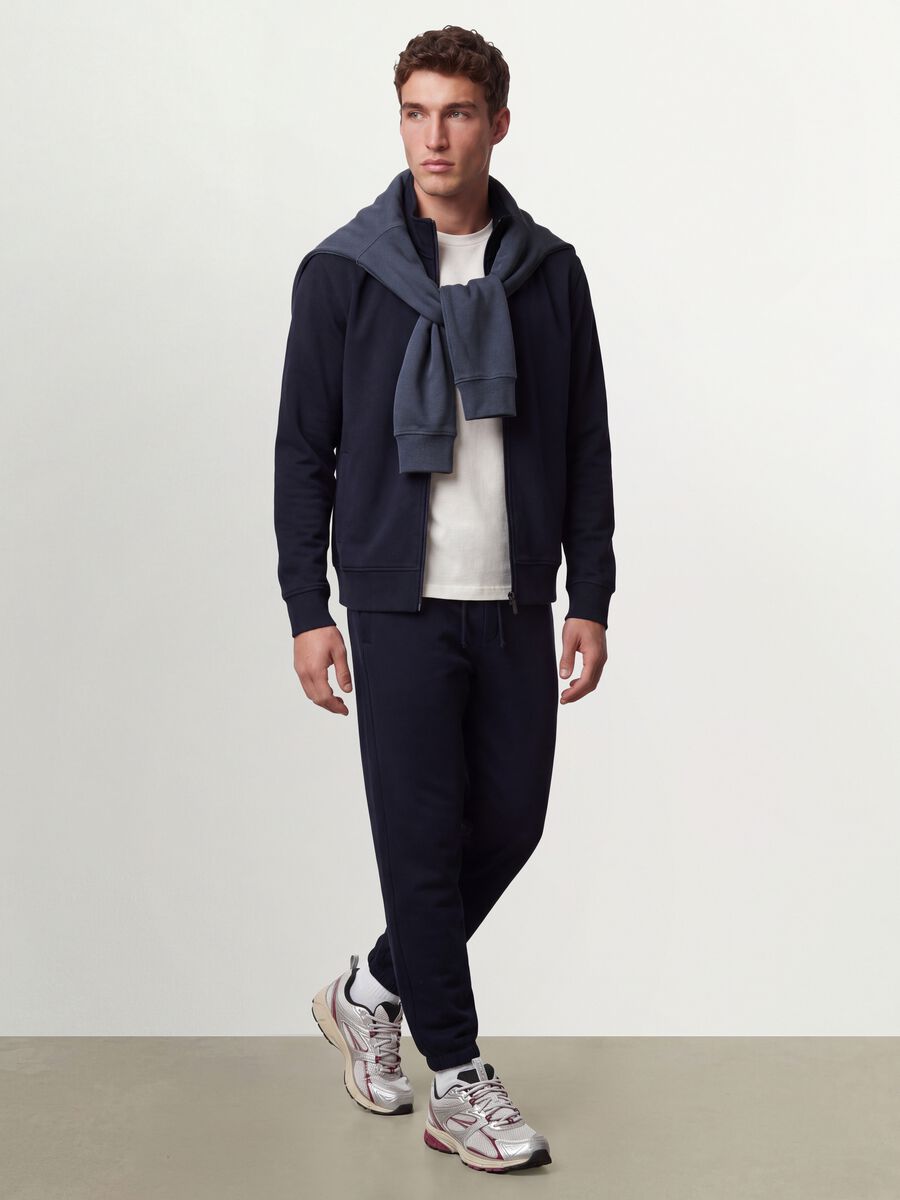 Blue cotton-blend sweatshirt with crew neck and zip, regular fit_1