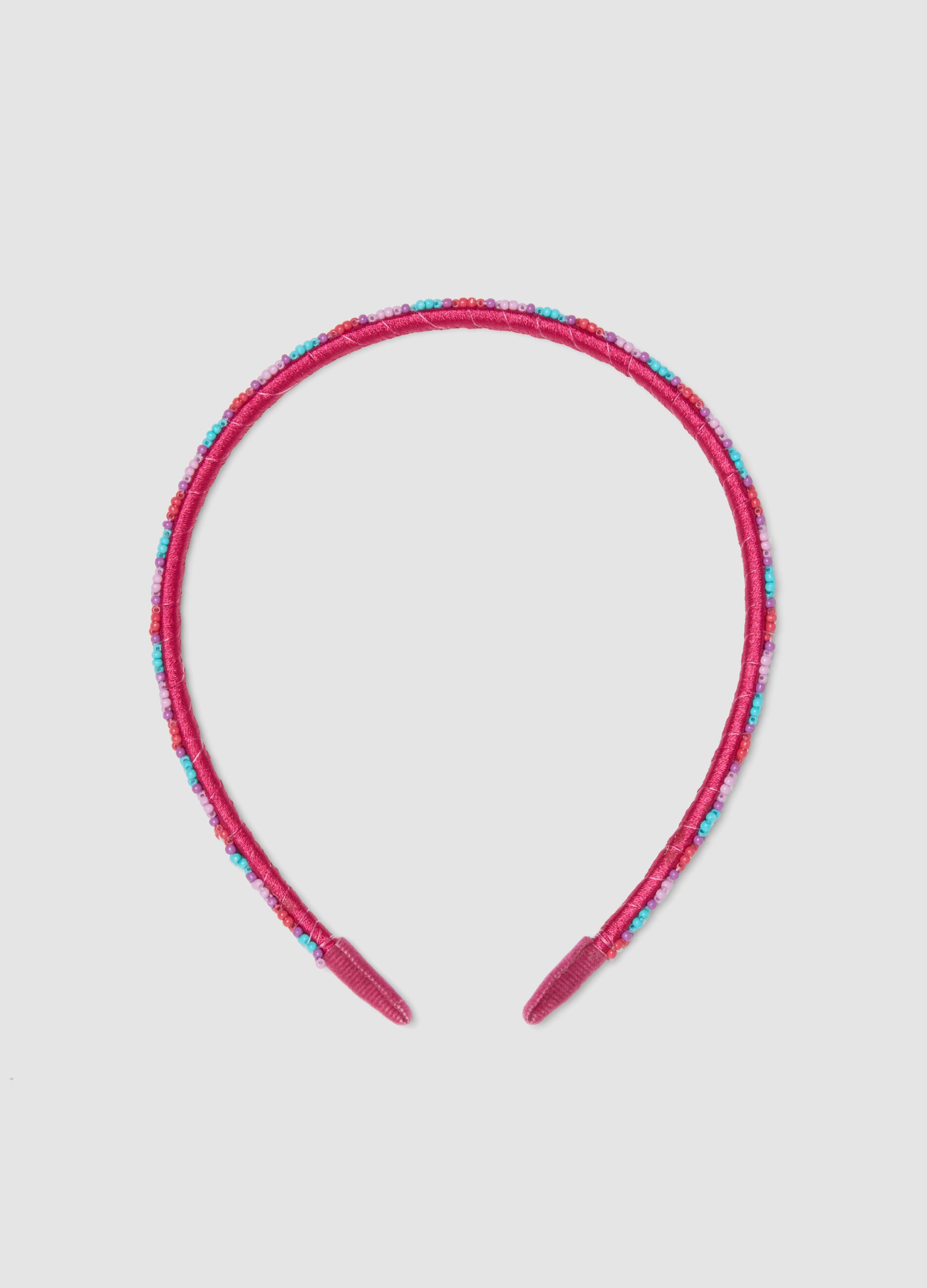 Pink girl's headband with colourful beads
