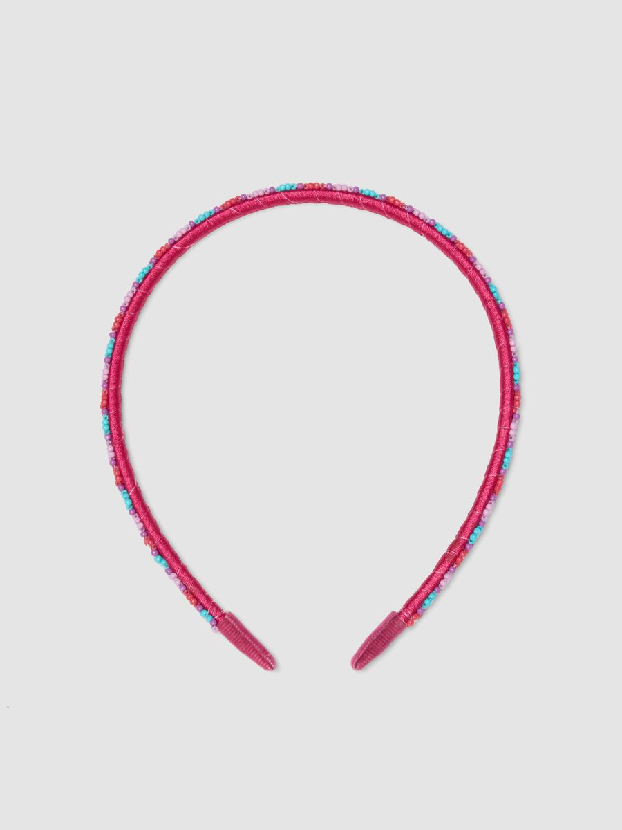 Pink girl's headband with colourful beads_0